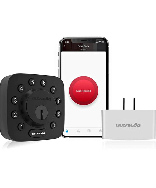 ULTRALOQ Smart Door Lock U-Bolt (Black) + Bridge WiFi Adaptor, 5-in-1 Keyless Entry Door Lock