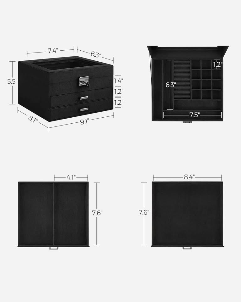SONGMICS Jewelry Box, Lockable Jewelry Storage Organizer, Jewelry Case with Glass Window, for Rings