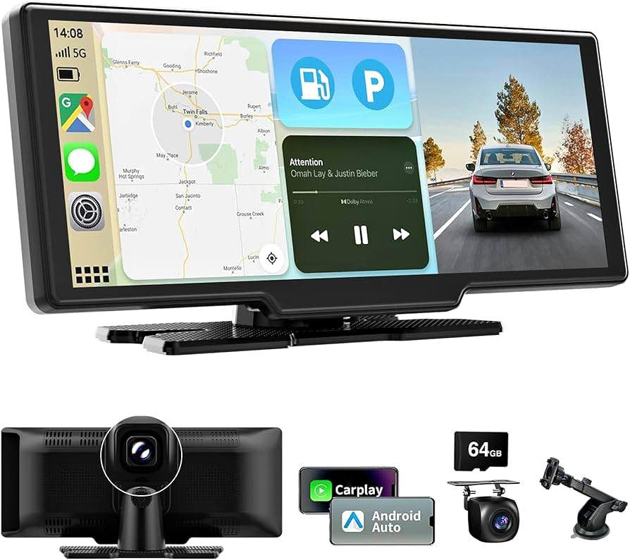 10.26 Inch Wireless Apple Car Play and Android Auto Screen with 4K Dash cam and real camera