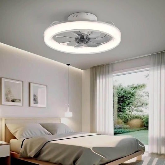 CHANFOK 20'' Low Profile Ceiling Fan with Light, Flush Mount Ceiling Fan with Dimmable Lights