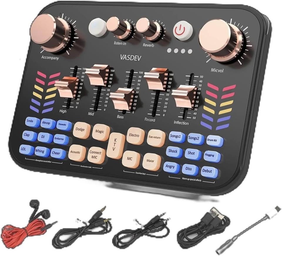 Mixer Podcast Soundboard Equipment Bundle With Bluetooth Voice Changer DJ Controller for Live Strea