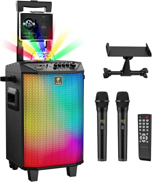 TONOR Karaoke Machine with 2 Wireless Microphones, PA System Portable Bluetooth Singing Speaker