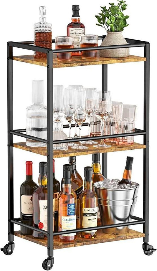 Lifewit Bar Cart for The Home, 3 Tier Small Coffee Cart, Rolling Mini Wine Cart with Lockable Wheels