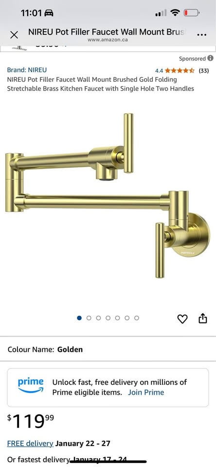 Certified NIREU Pot Filler Faucet Wall Mount Brushed Gold Folding Stretchable Brass Kitchen Faucet