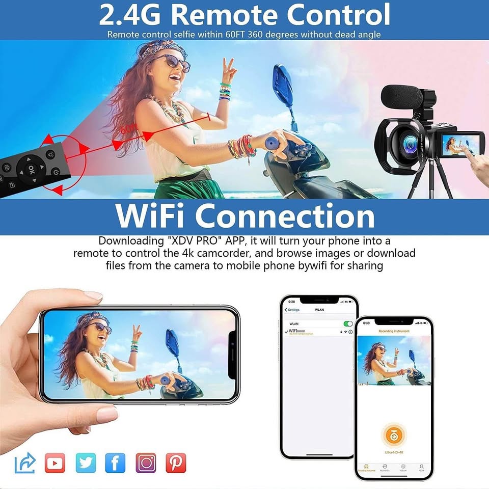 4K Video Camera Camcorder 48MP 60FPS 18X Digital Camera IR Night Vision Video Camera for YouTube