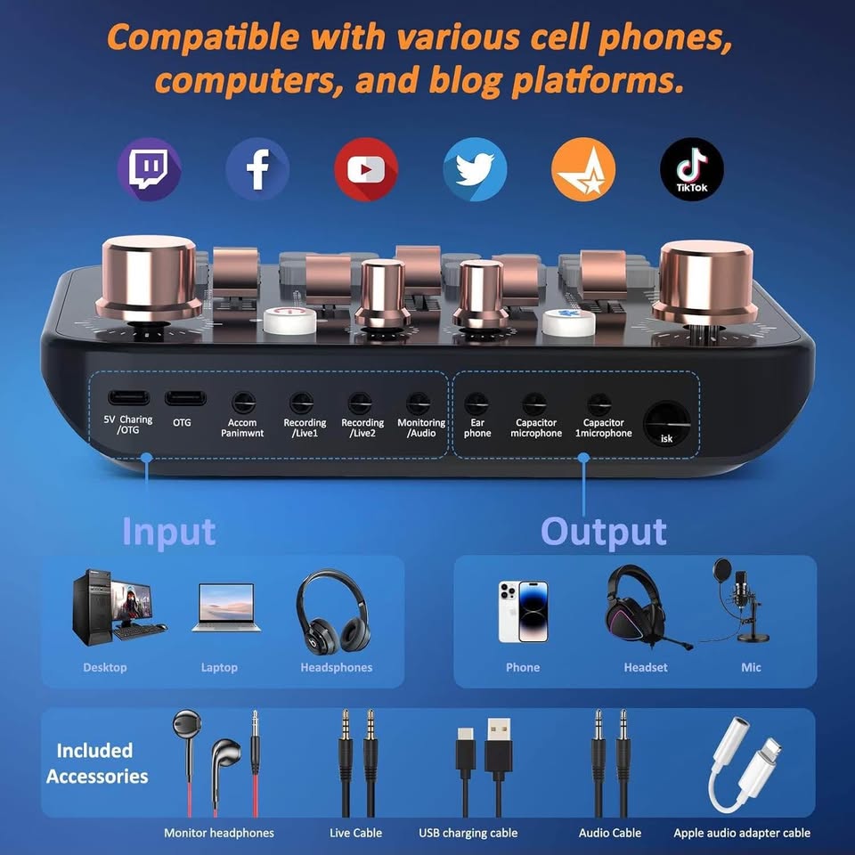 Mixer Podcast Soundboard Equipment Bundle With Bluetooth Voice Changer DJ Controller for Live Strea
