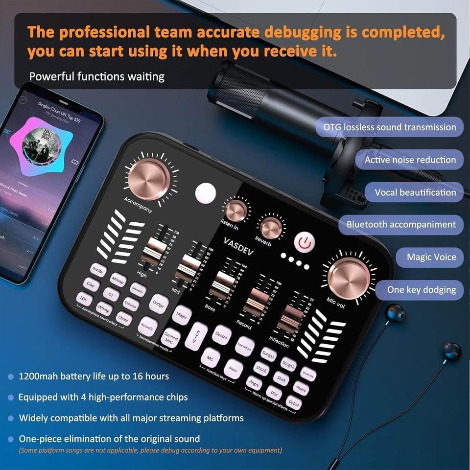 Mixer Podcast Soundboard Equipment Bundle With Bluetooth Voice Changer DJ Controller for Live Strea