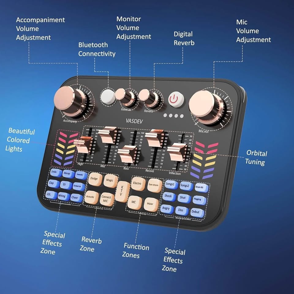 Mixer Podcast Soundboard Equipment Bundle With Bluetooth Voice Changer DJ Controller for Live Strea