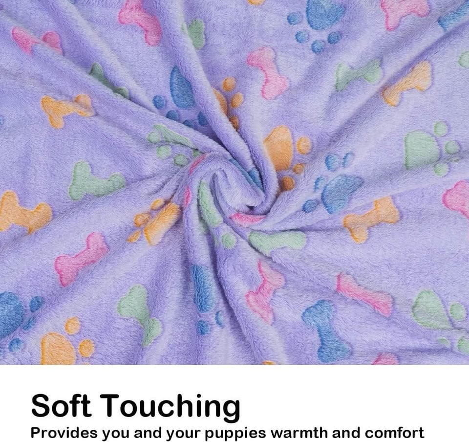 Dono 1 Pack 3 Dog Blankets Soft Fluffy Paw Print Pattern Fleece Pet Blanket Warm Sleep Mat