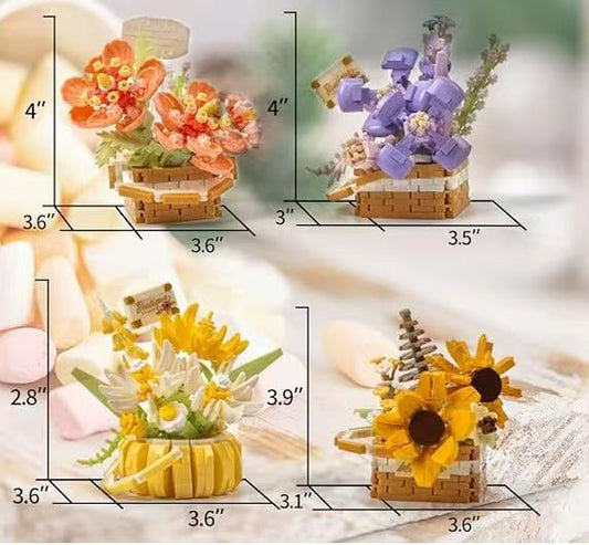 INSGEN 1985-Piece Flower Building Block Set – 4 Floral Basket Designs, DIY Bouquet Decoration, Ages 6+