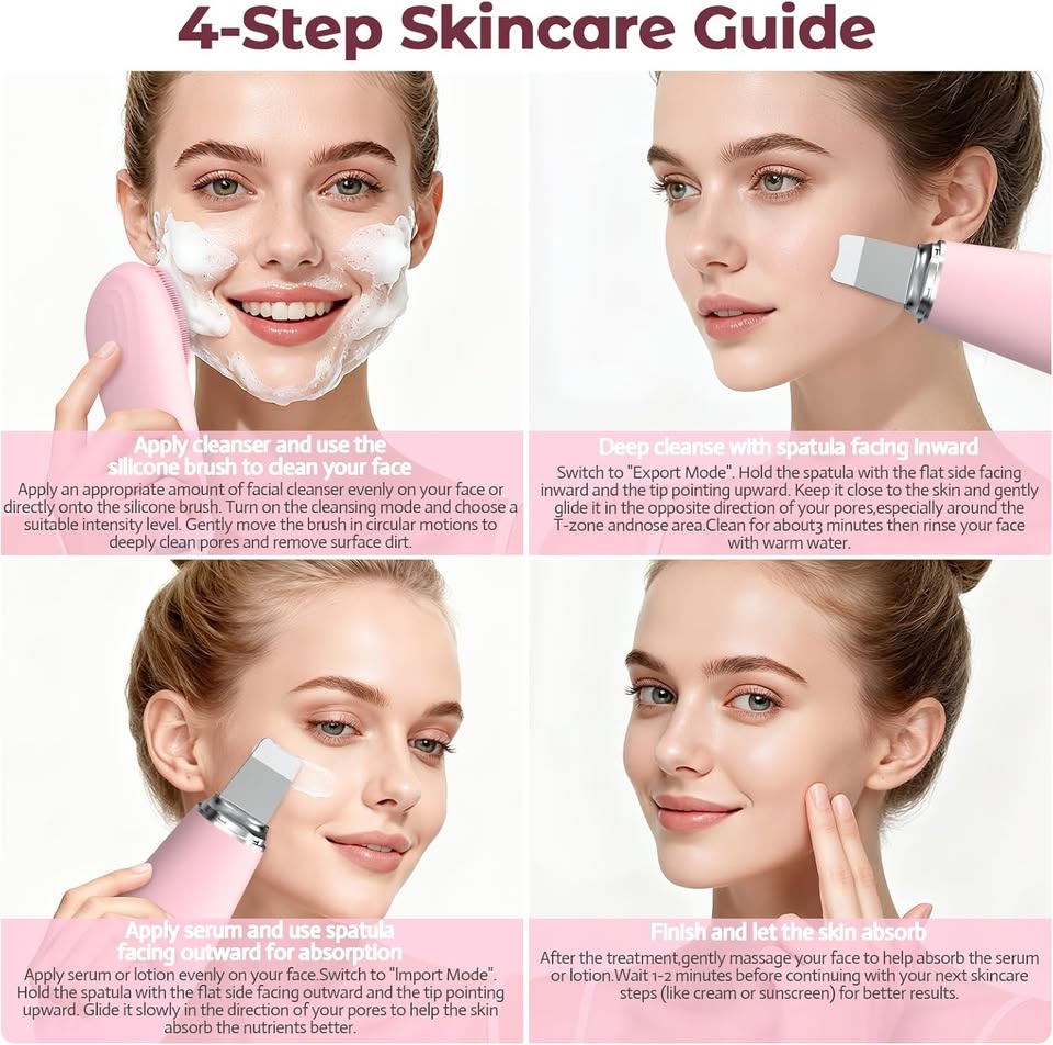 Face Scrubber Silicone Facial Cleansing Brush, 2 in 1 Electric Exfoliator Scrubber & Skin Spatula Pore Cleaner Blackhead Remover Tools, Waterproof Face Brush Exfoliating Deep Cleaning Massager, Pink