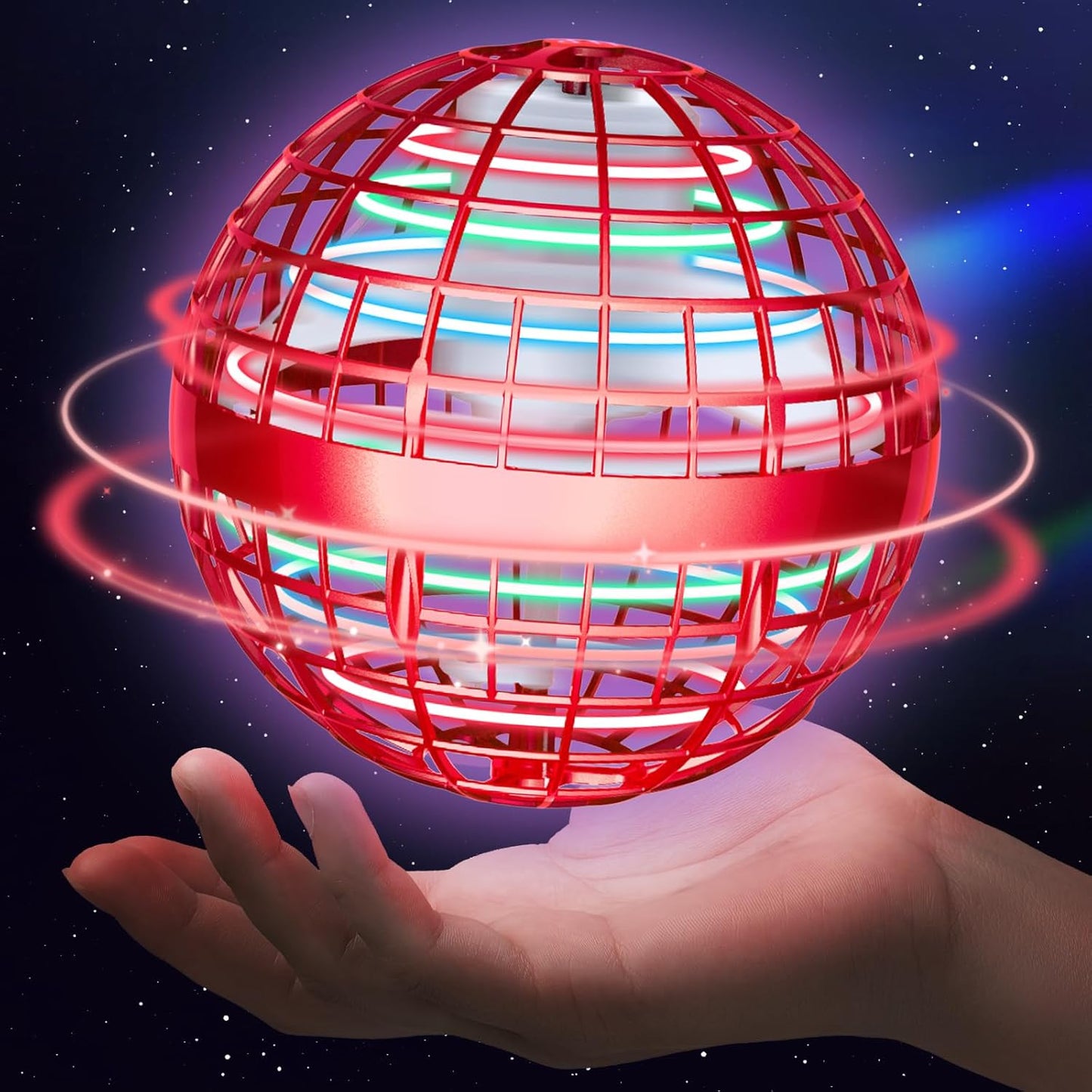 Sosuy 2026 Flying Orb Ball Toys for Kids, Magical Hover Space Fly Boomerang Spinner Galaxy Mini Hand Rotating Drone Cool Stocking Stuffers for Boys Girls Teen Aged 6 7 8 9 10+ Red