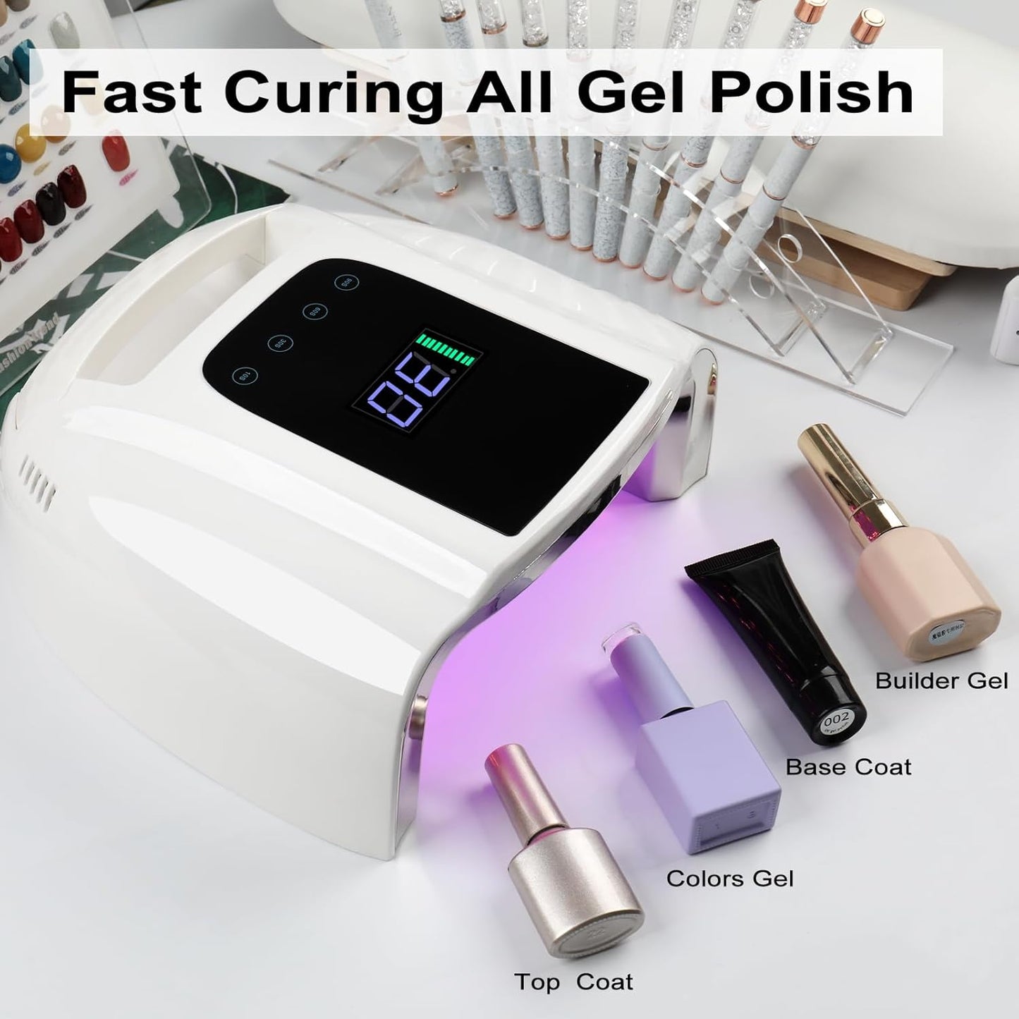 96W Rechargeable UV LED Nail Lamp, Portable Cordless UV Light for Nails with LCD Display Auto Sensor, 4 Timer Setting and Smart Sensor Nail Dryer,Nail Cure Light with Removable Bottom