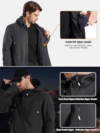 FREE SOLDIER Men's Fleece Jackets Full Zip Casual Outdoor Military Tactical Hoodie Jacket Windproof Warm Winter Coats