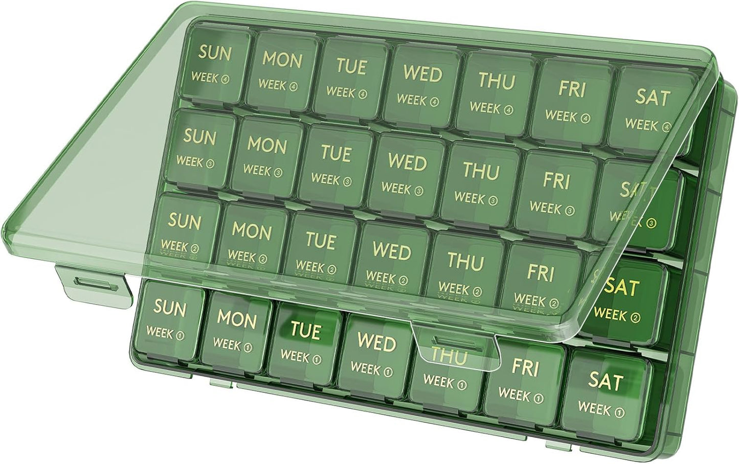 Lifewit Monthly Pill Organizer, 28 Day Personal Pill Dispenser, 4 Weeks/One Month Pill Box,Pillulier Cases,Large Compartments Medicine Organizer for Vitamins/Fish Oils/Supplements, 28 grids, Green