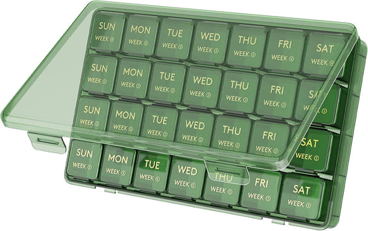 Lifewit Monthly Pill Organizer, 28 Day Personal Pill Dispenser, 4 Weeks/One Month Pill Box,Pillulier Cases,Large Compartments Medicine Organizer for Vitamins/Fish Oils/Supplements, 28 grids, Green