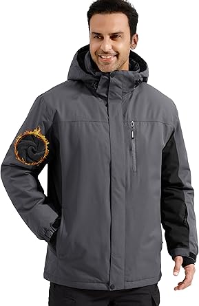 FREE SOLDIER Men's Waterproof Ski Snow Jacket Fleece Lined Warm Winter Rain Jacket with Hood Fully Taped Seams