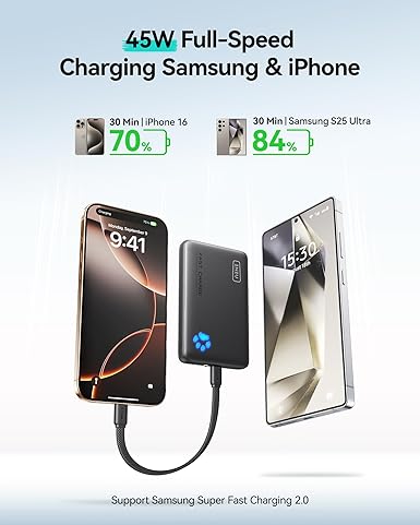 开箱特价 - INIU 移动电源，超薄 45W PD 快充 10000mAh 便携式充电器，USB-C 输入/输出电池组，适用于 iPhone 17/16、三星 S25/S24、iPad 等小型旅行移动电源，军绿色，大学专用