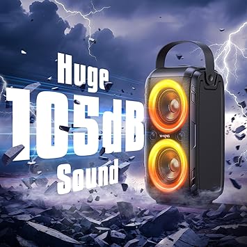 W-King Bluetooth Speaker Loud, T9-2, 180W Peak Party Portable Outdoor Haut Parleur Speaker Wireless Boom Box/4 Drivers(2 * 4.04’’ Woofer)-80W Deep Bass Tube, Huge 105dB Sound, Lights/IPX5/EQ/24H/USB/TF/AUX