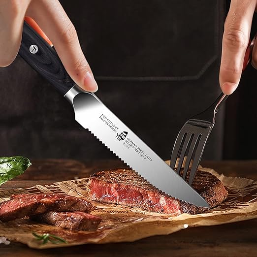 UO Steak Knife Set of 4-5 inch Serrated Steak Knives Kitchen Dinner Knife - German Stainless Steel Steak Set - Full Tang Pakkawood Handle - Falcon Series with Gift Box