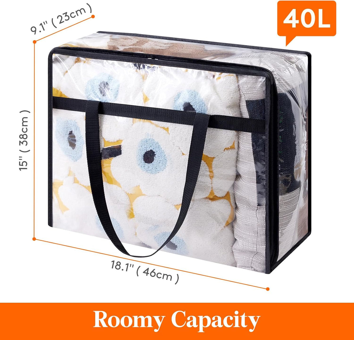 4 Pack Clear Clothes Storage Bags, 40L Plastic Blanket Storage Bags, Vinyl Foldable Moving Bags with Zipper, Closet Organizers and Storage Containers for Bedding, Duvet, Comforter