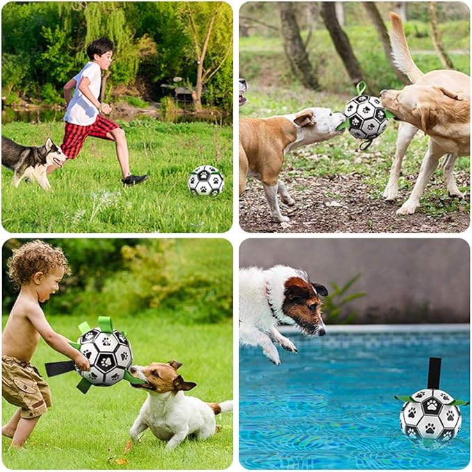 狗狗足球，互动趣味7.5英寸狗狗玩具球，室内外皆宜，带抓握拉环，适合小型和中型犬（25-75磅） 