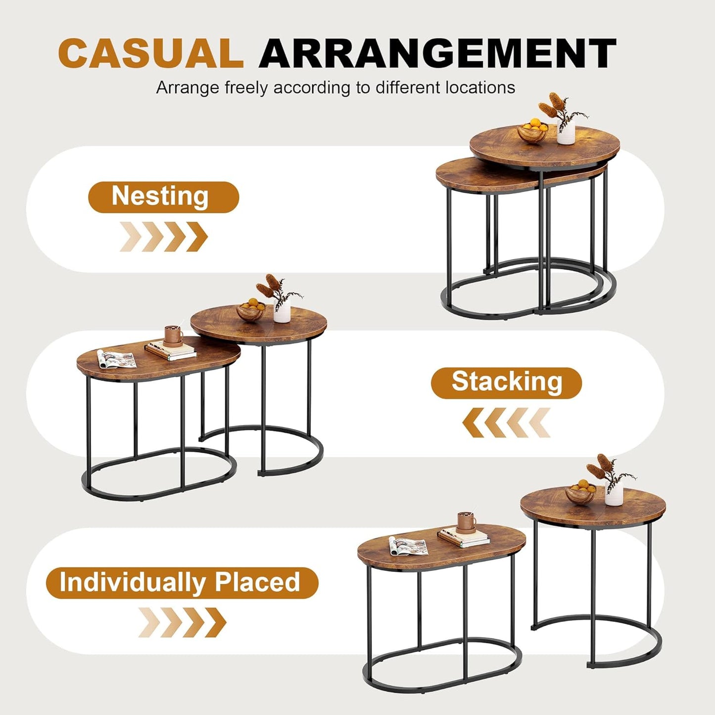 soges Modern Faux Marble 2PCS Round End Tables, Stacking Nesting Side Table Set of 2, Coffee Table Set for Living Room, Office
