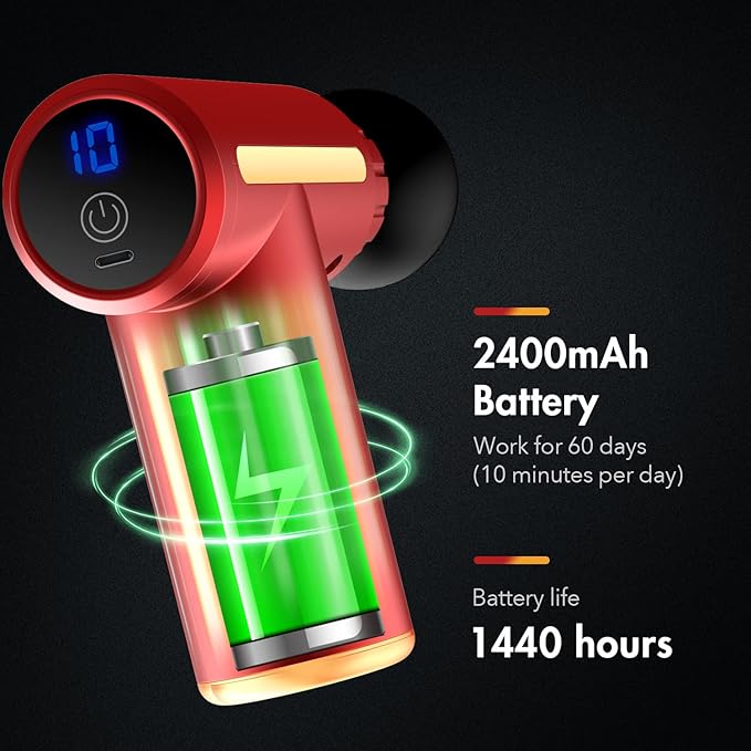 Sejoy迷你按摩枪，口袋型深层组织按摩枪，便携式冲击式肌肉按摩枪，超小型静音肌肉按摩枪，USB充电 - 适用于家庭、健身房和户外（红色） 