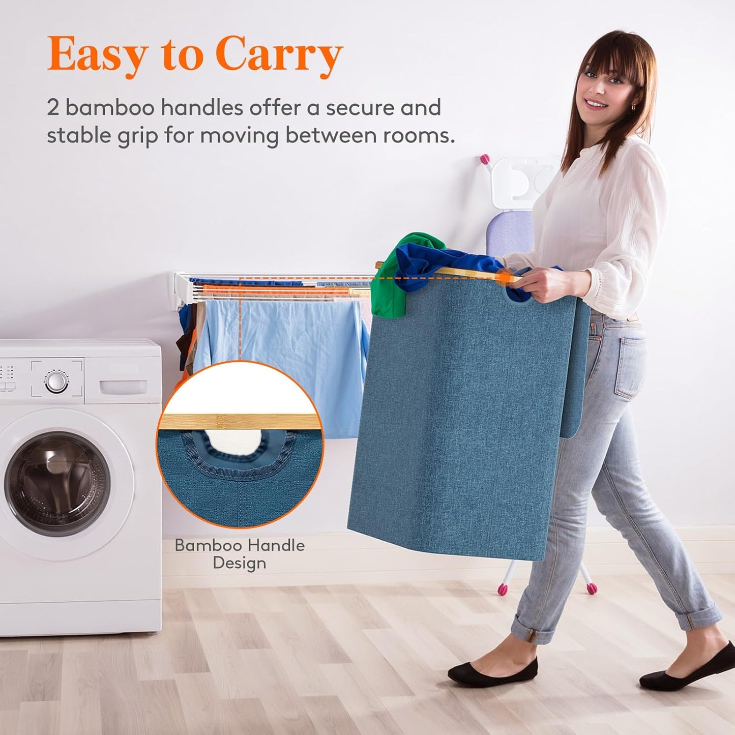 Lifewit 150L Laundry Basket with Lid 3 Section, Large Laundry Hamper with Bamboo Handles and Removable Laundry Bags, Clothes Hampers for Laundry for Bedroom, Bathroom, Dorm, Laundry Room, Dark blue