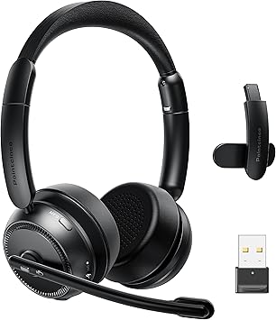 Pointcinco Bluetooth Headset with Noise Canceling Microphone, Convertible Stereo to Mono Headset, Premium Wireless Headset with USB dongle for Game Office Call Center Skype Zoom Meeting Trucker