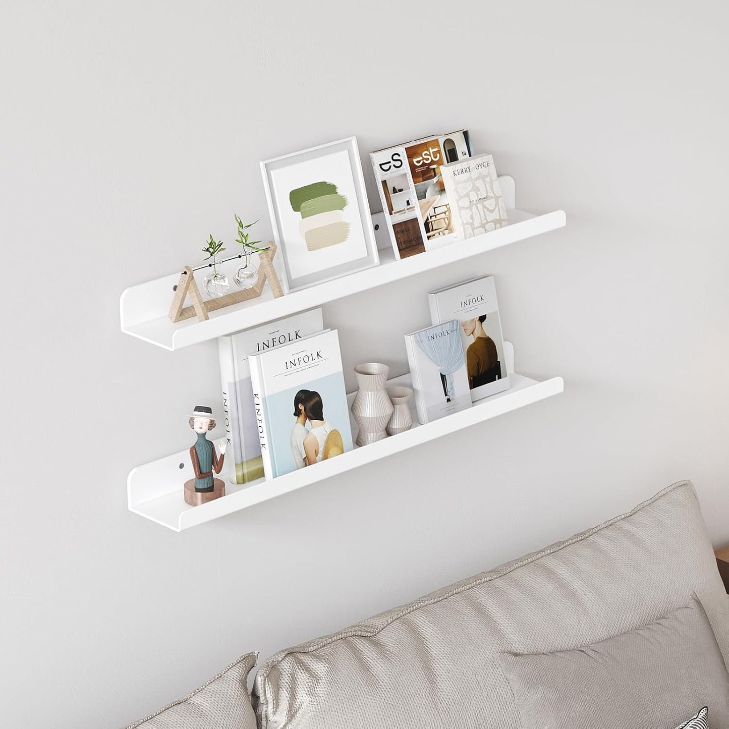 Lifewit Floating Book Shelves 24", 4 Pack White Acrylic Hanging Racks for Wall Mounted for Photos/Makeup/Skincare/Condiments/Figures in Bathroom, Bedroom, Kitchen, Living Room Decor