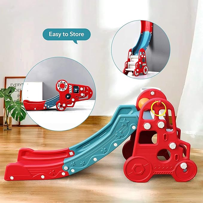 Ealing Baby 3-in-1 Toddler Climbing Slide with Basketball Hoop Red and Blue