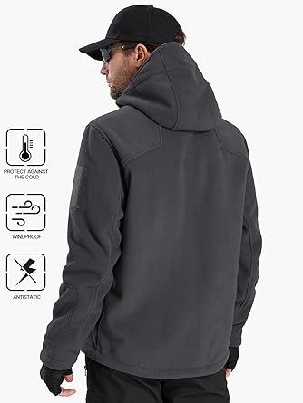 FREE SOLDIER Men's Fleece Jackets Full Zip Casual Outdoor Military Tactical Hoodie Jacket Windproof Warm Winter Coats