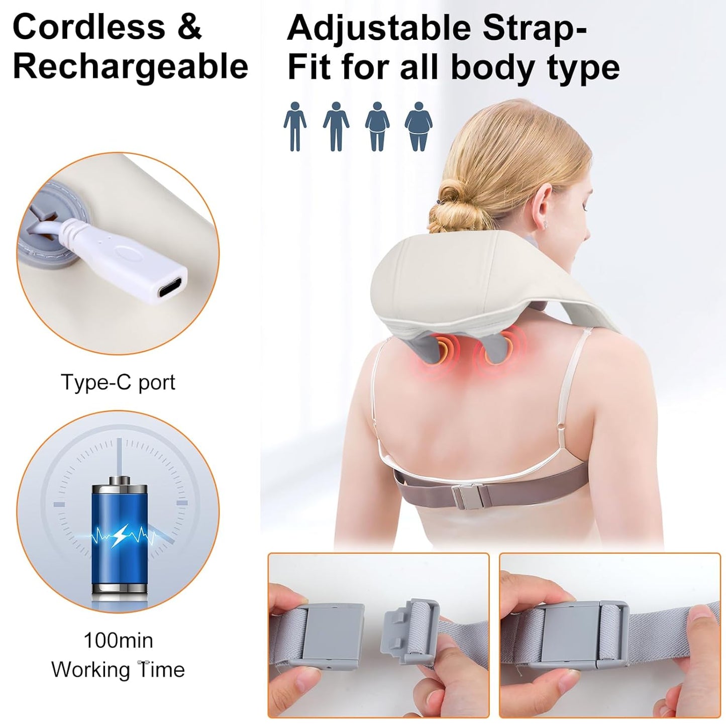 Neck Massager with Heat, Shiatsu Deep Tissue Kneading with 6D Massage Nodes