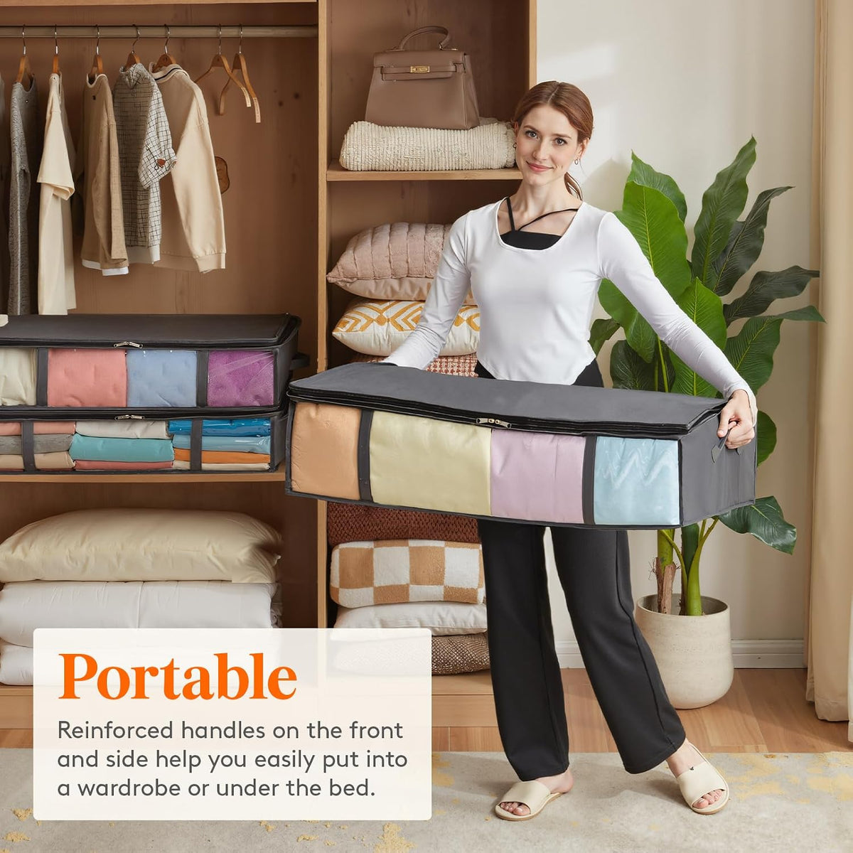 2 Packs 90L, Under Bed Storage Bags with Front Clear Window, Grey