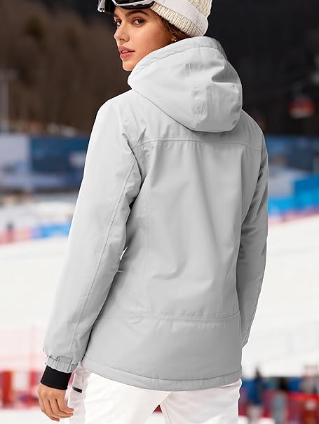FREE SOLDIER Women's Waterproof Ski Snow Jacket Fleece Lined Warm Winter Rain Jacket with Hood