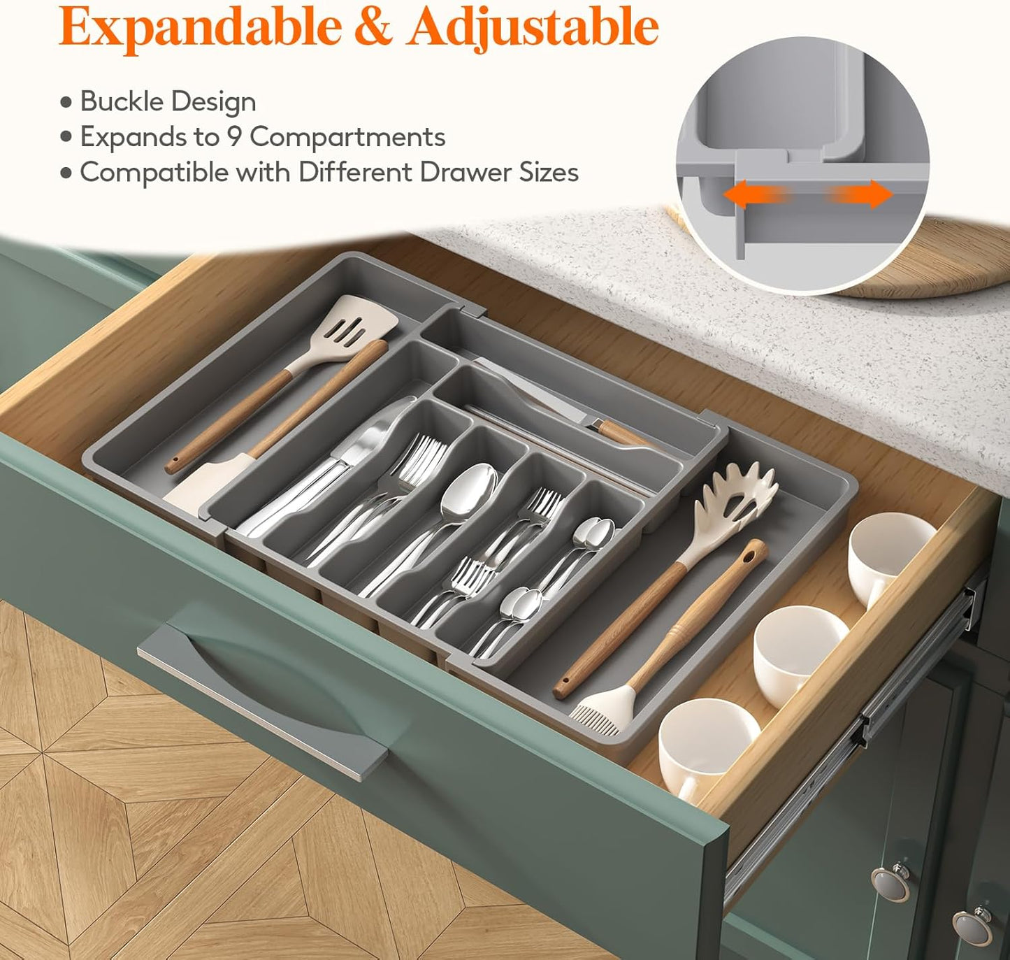 Lifewit Silverware Drawer Organizer, Expandable Utensil Organizer for Kitchen Drawers, Adjustable Cutlery and Flatware Tray, Plastic Spoons Forks Knives Holder Storage Dividers, Extra Large
