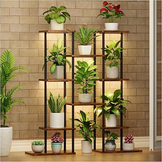 Plant Stand with Grow Light 6 Tiered Indoor Plant Shelf Flower Stand for Living Room, Balcony, Garden, Patio (10 pots)