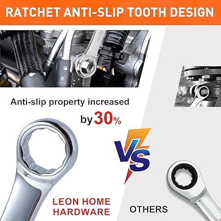 15 Pcs Combination Wrench Det with Organizer Rack, 8,9,10,11,12,13,14,15,16,17,18,19,20,21,22mm, Spanner Gear Ring Combination, SAE Wrench Set