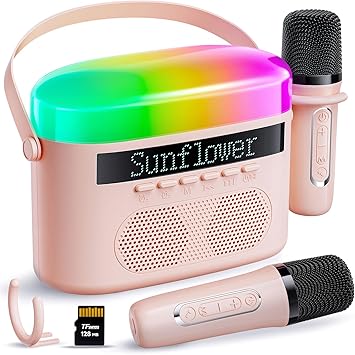 Karaoke Machine for Kids & Adults with 2 Wireless Mics 2400mAh Portable Bluetooth Karaoke Speaker with Timer White Noise & Night Light High Power Dual Speaker LED Display Home & Outdoor Party