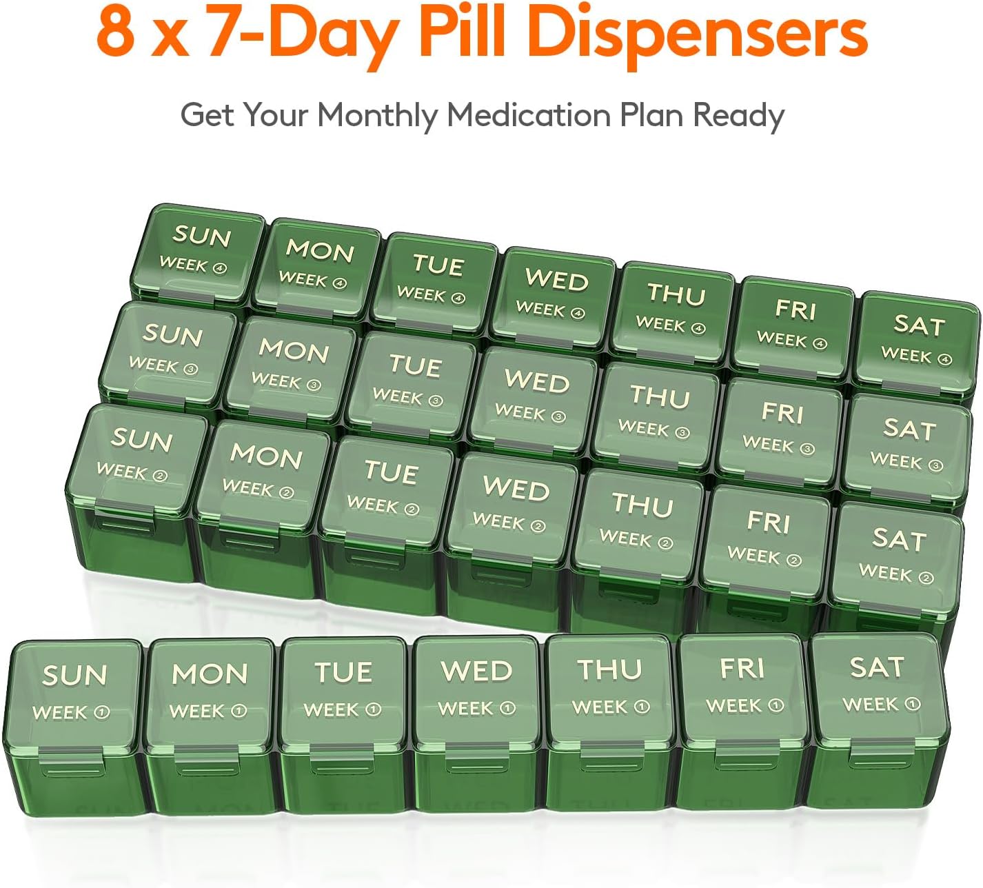 Lifewit Monthly Pill Organizer, 28 Day Personal Pill Dispenser, 4 Weeks/One Month Pill Box,Pillulier Cases,Large Compartments Medicine Organizer for Vitamins/Fish Oils/Supplements, 28 grids, Green