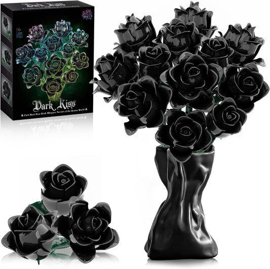 Black Roses Bouquet Building Set, Artificial Flowers Botanical Collection Building Block for Adults, Gothic Decor for Women, Girls