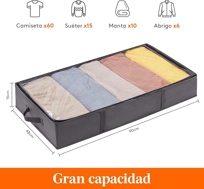 2 Pack 65L Under Bed Storage Bins, Foldable Closet Organizers and Storage Containers,Underbed Storage Bags with Reinforced Handle for Blanket,Clothing,Comforter, Sheets,Wrapping Paper, Grey