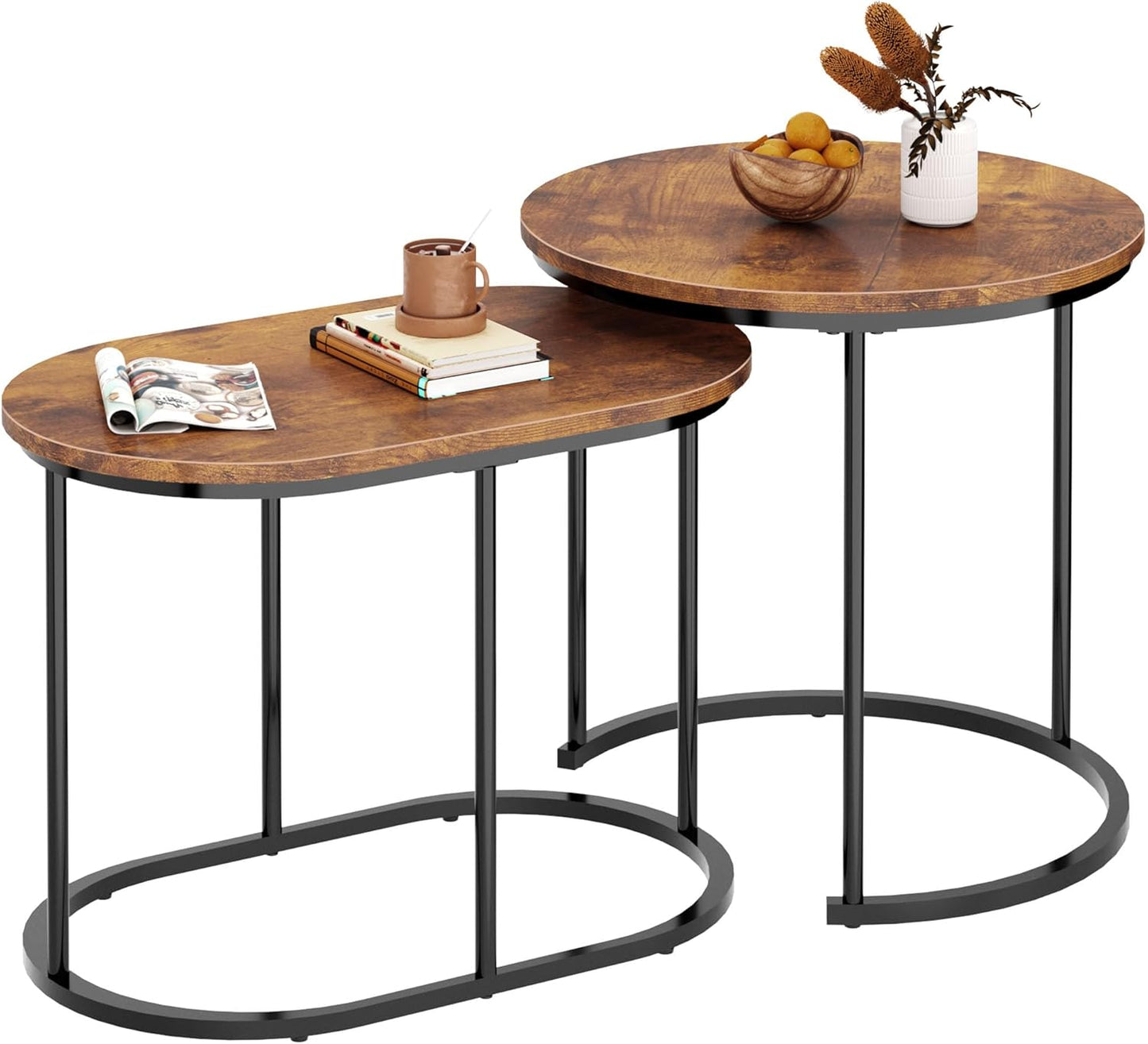 soges Modern Faux Marble 2PCS Round End Tables, Stacking Nesting Side Table Set of 2, Coffee Table Set for Living Room, Office