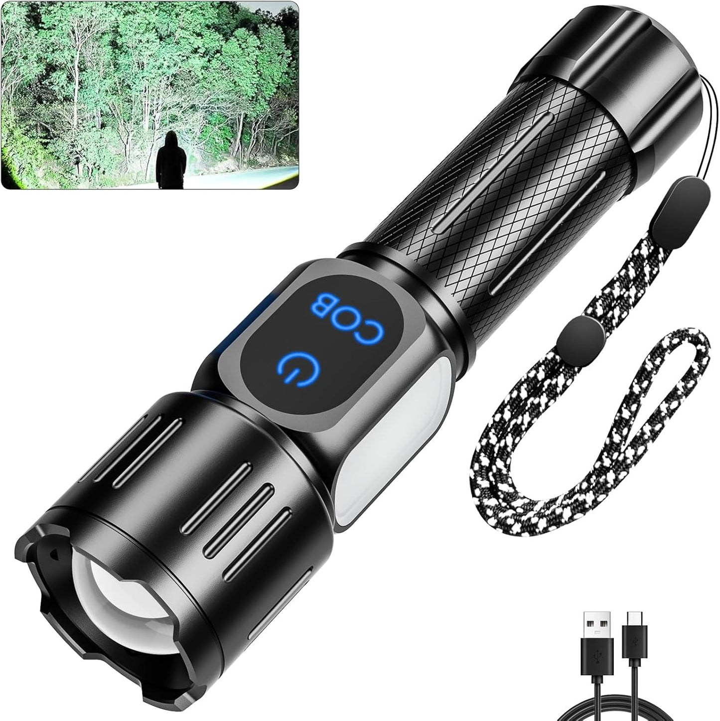 Rechargeable LED Flashlight 990000 High Lumens, Powerful Super Bright Tactical Flash Light with Magnet, Zoomable, IPX7 Waterproof, 9 Modes for Outdoor Camping Emergency