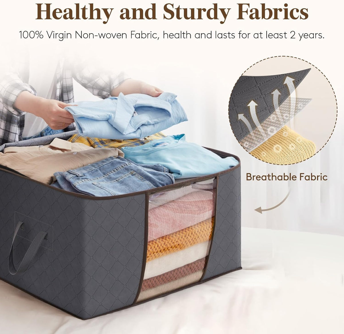 6 Pack, 90L Large Capacity Clothes Storage Bags Organizer with Reinforced Handle, Foldable Clothing Storage for Comforters, Blankets, Bedding, with Sturdy Zipper, Clear Window
