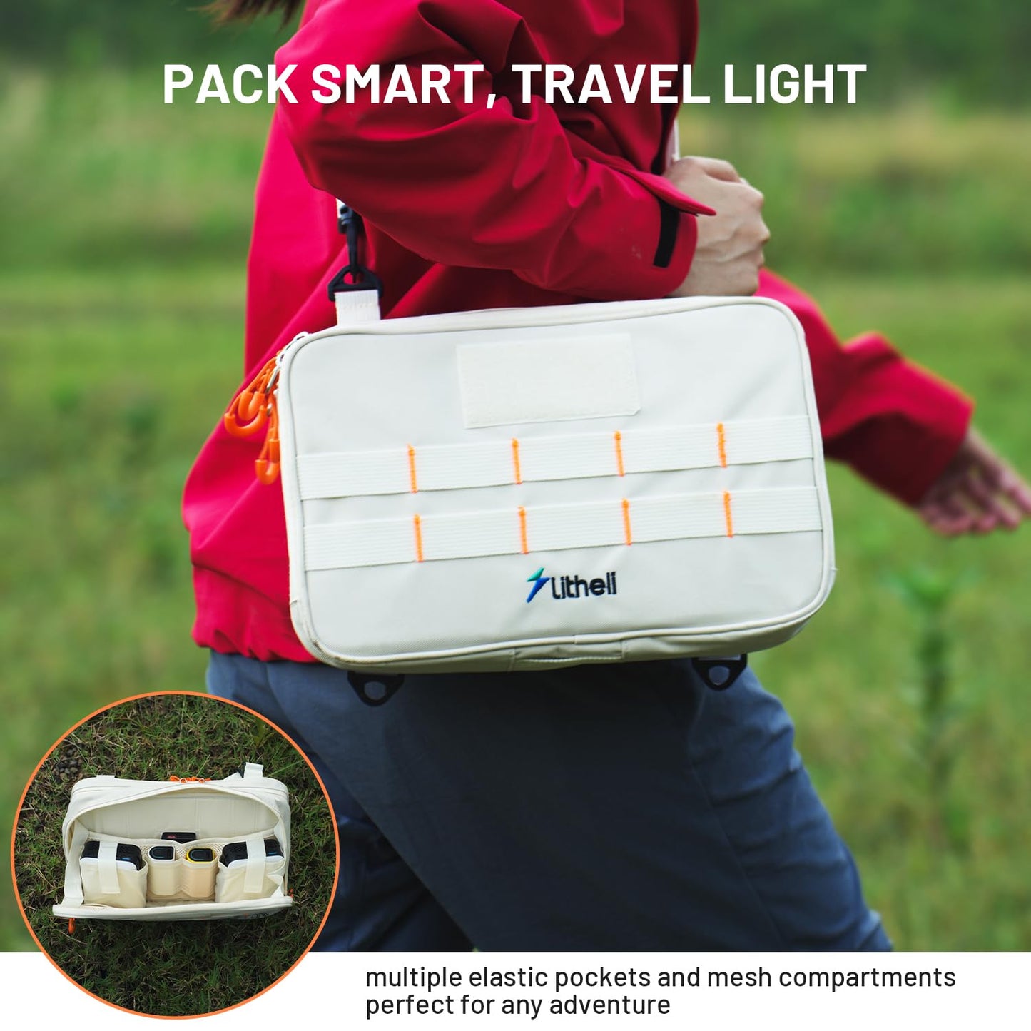 Litheli 24W Portable Solar Panel Charger, Foldout Mini Solar Panel for Camping, Hiking & Window Use, IP54 Waterproof, Dual USB-C/USB-A 5V/3A, Foldable Solar Charger for Phone, Camera & Power Bank