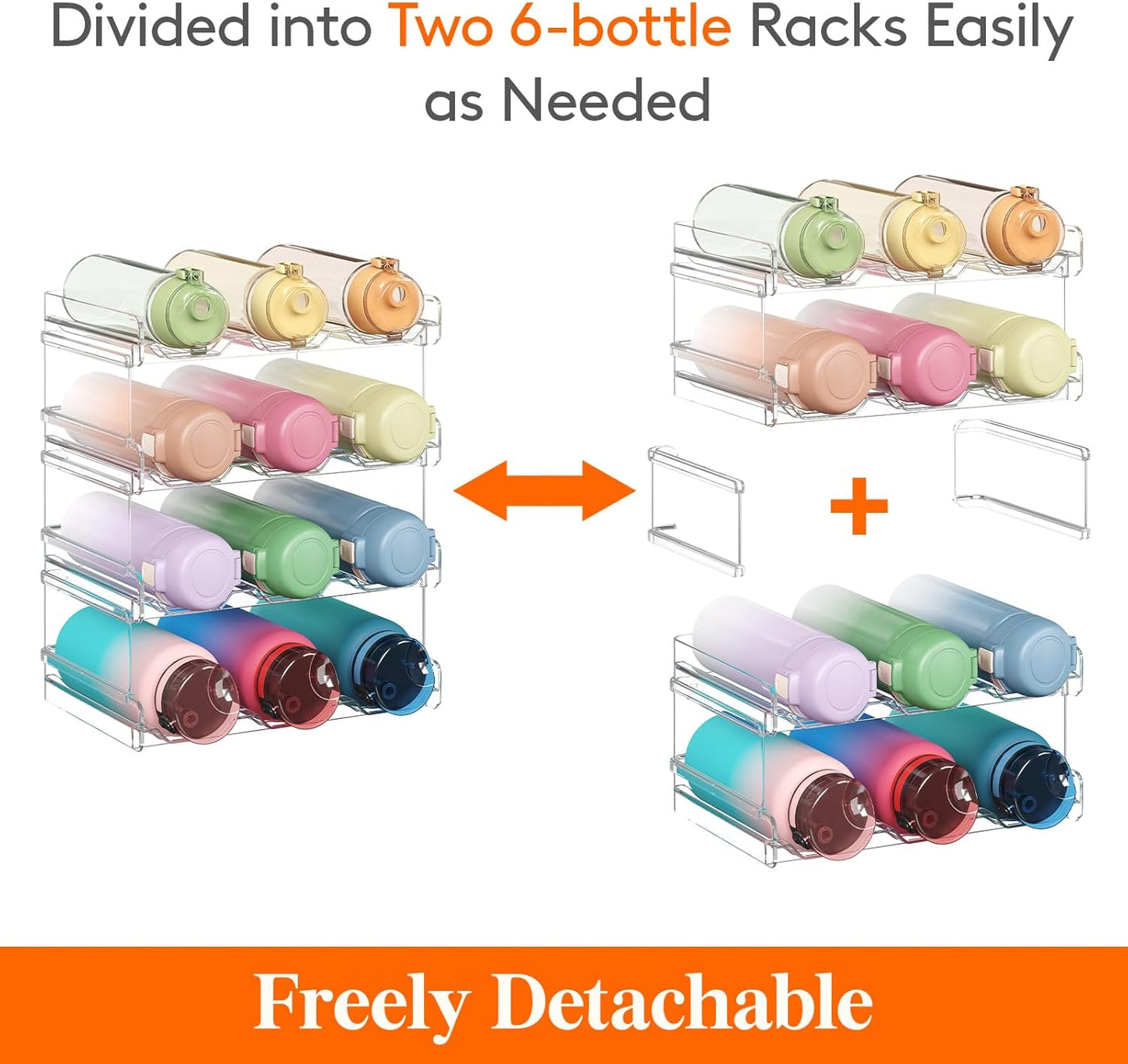 Lifewit Stackable Water Bottle Organizer for Cabinet, Freezer, Pantry - Plastic Cup Holder, Wine Racks for Kitchen Tabletop Storage, Cupboard, Office - Pack of 4, Each Rack Holds 3 Containers