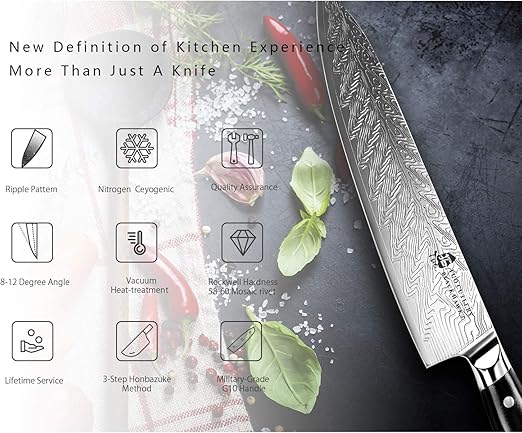 TUO Chef Knife - Kitchen Knives 10-inch High Carbon Stainless Steel - Pro Chef’s Knife with G10 Full Tang Handle - Black Hawk-S Series Knives Including Gift Box