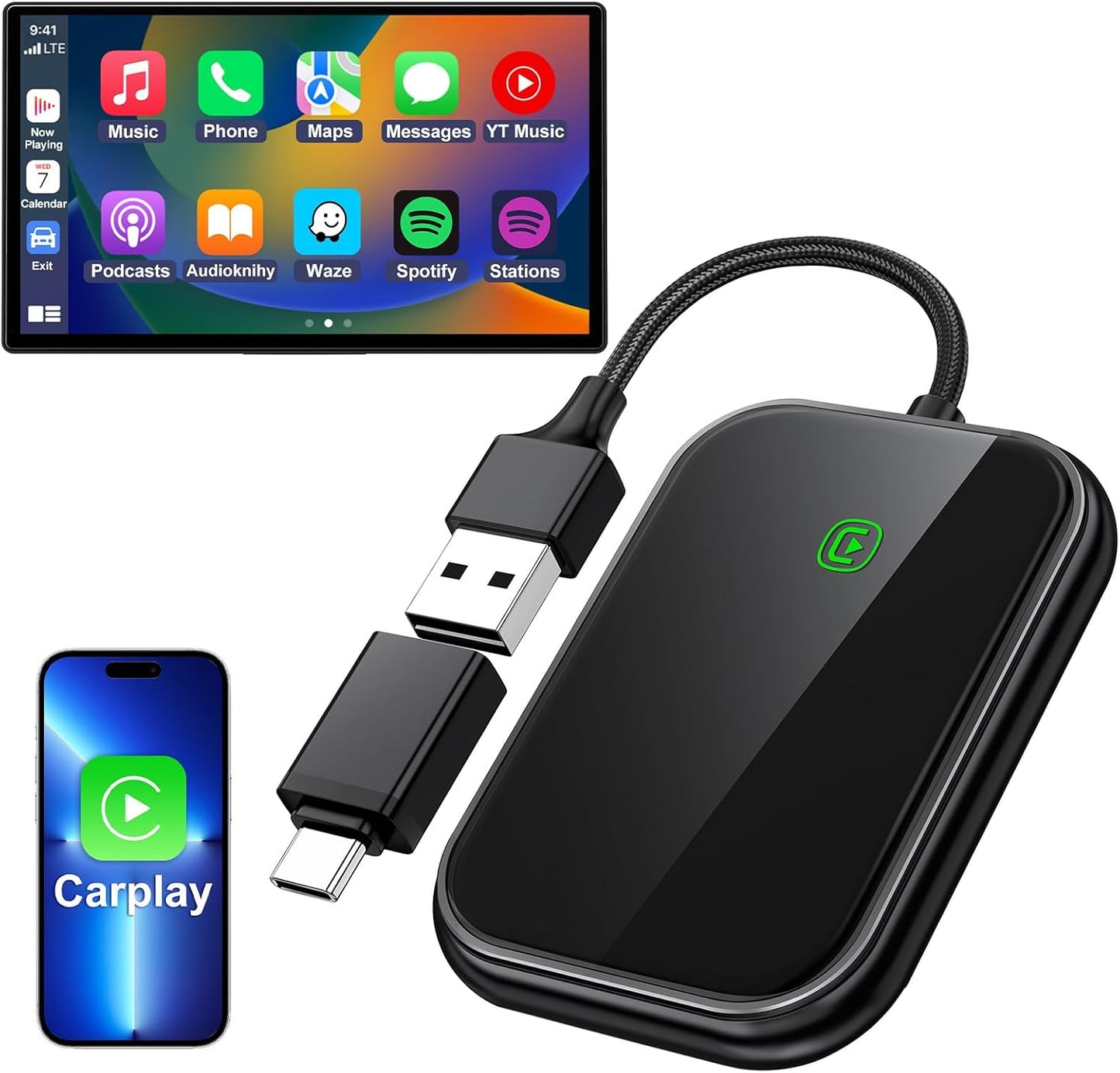 适用于苹果设备的无线 CarPlay 适配器 - 2025 升级版，无缝连接，将有线 CarPlay 适配器转换为无线 CarPlay 适配器，即插即用，无延迟，适用于 iPhone iOS 10+ 